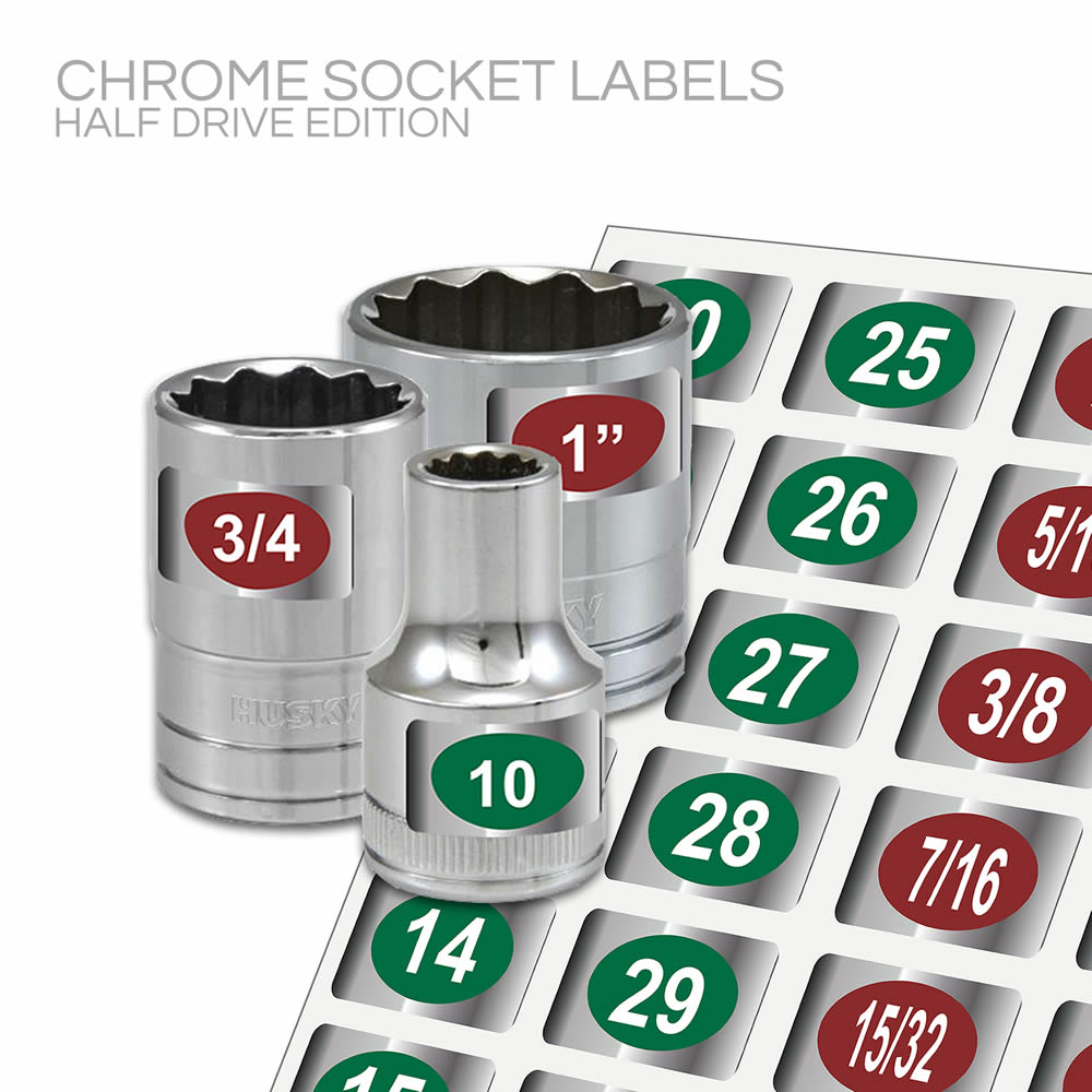 Socket Labels Tough Chrome Foil Labels for Sockets & Tools 10 for $25 Deal 
