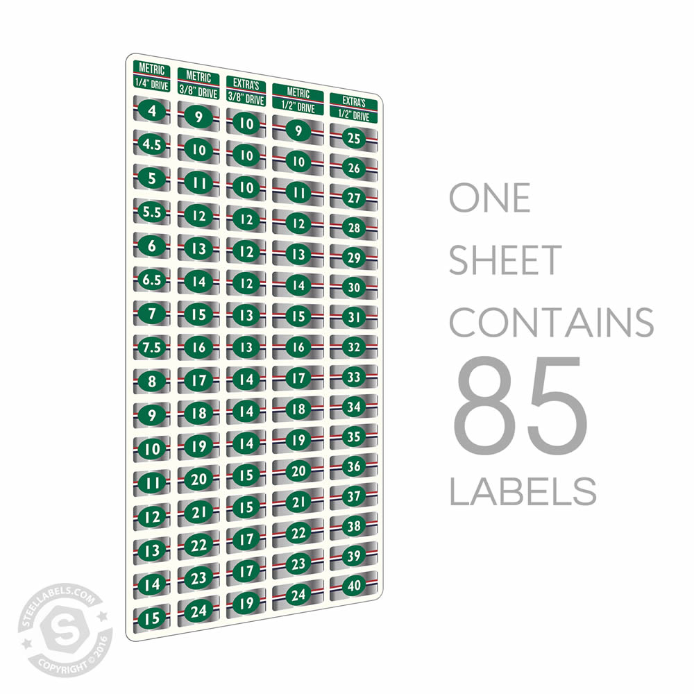 Chrome Socket Labels: Master Metric Green Single