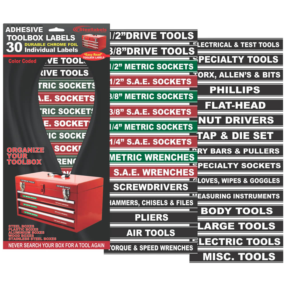 TOOLBOX TOOL CHEST Drawer LABEL stickers decals Identify workshop tools 2 SHEETS 