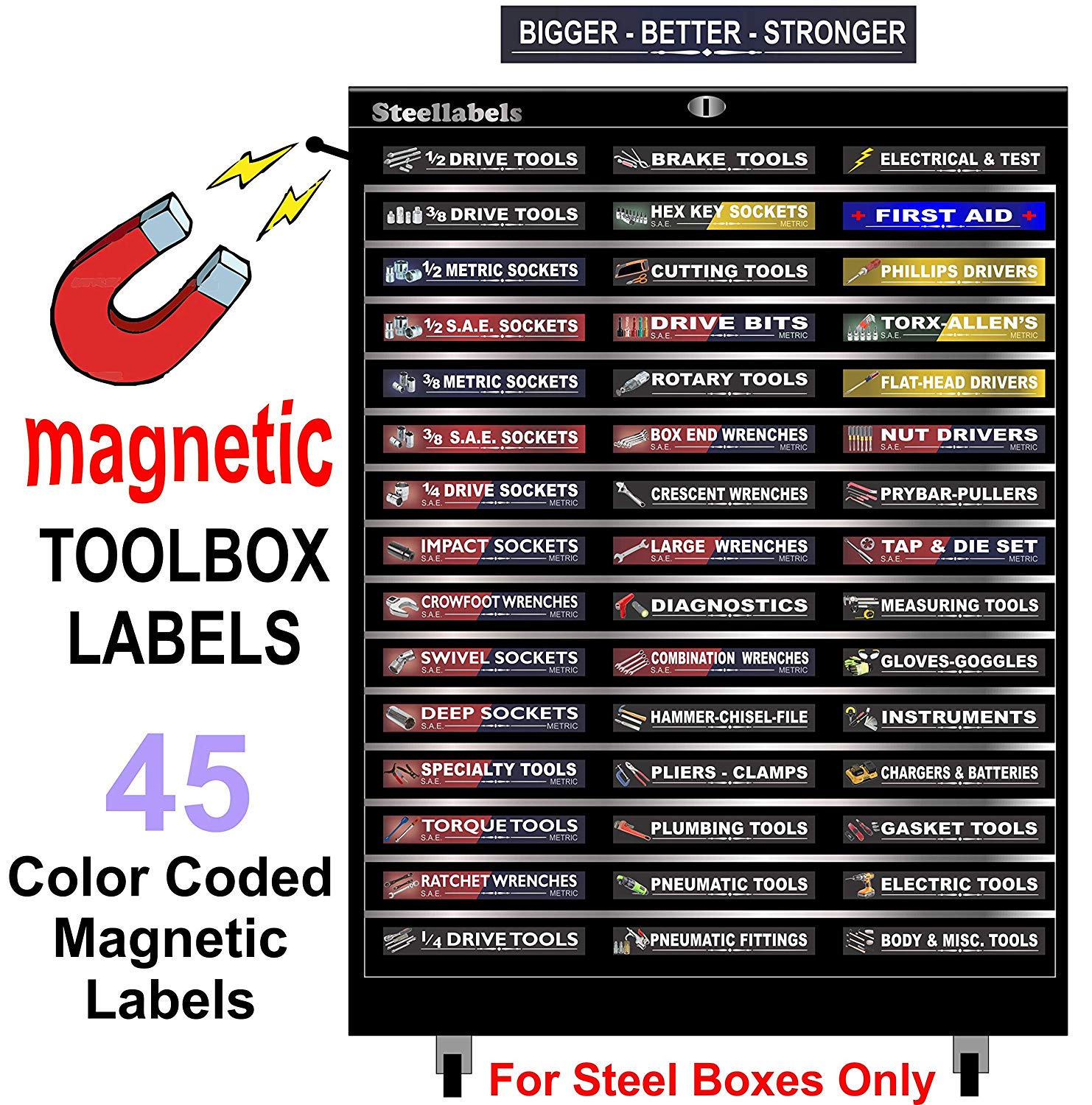 Ultimate Blue Magnetic TOOLBOX LABELS fits all  tool chest & cabinets 